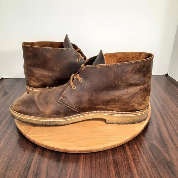 Clarks Originals Desert Mens 10.5 Chukka Boots Beeswax Brown Leather Crepe Sole - Picture 6 of 10